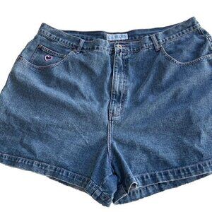 Vintage LA Blues Jean Shorts Women’s Sz 22 Denim  Denim Pink Hearts Lining Y2K